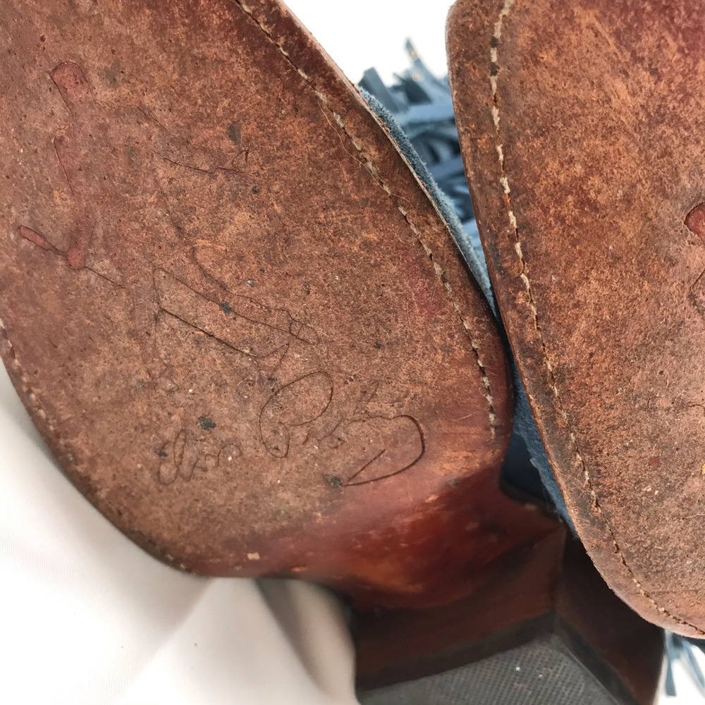 American Rebel Boot Co Elvis Presley Blue Suede leather Boots Fringe Size 6.5 - Picture 9 of 10